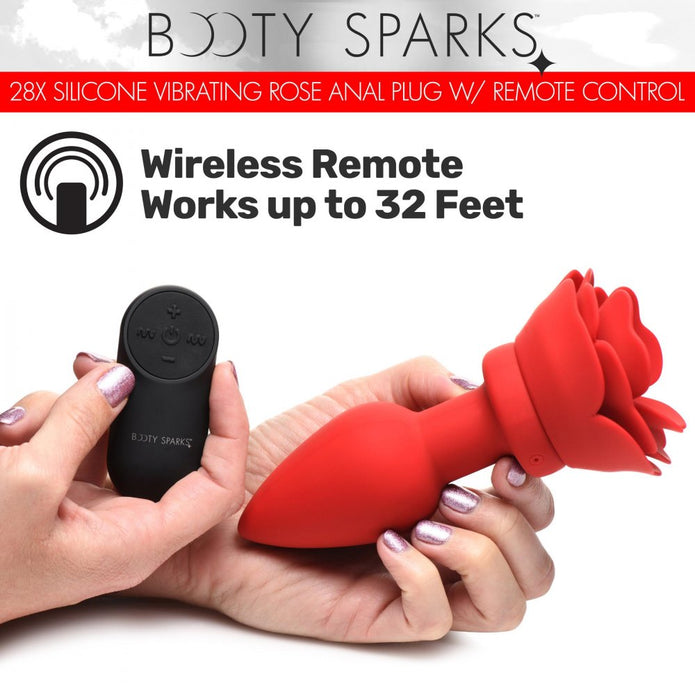 28X Silicone Vibrating Rose Anal Plug w- Remote - Small XR Brands 28X Silicone Vibrating Rose Anal Plug w- Remote - Small XR Brands