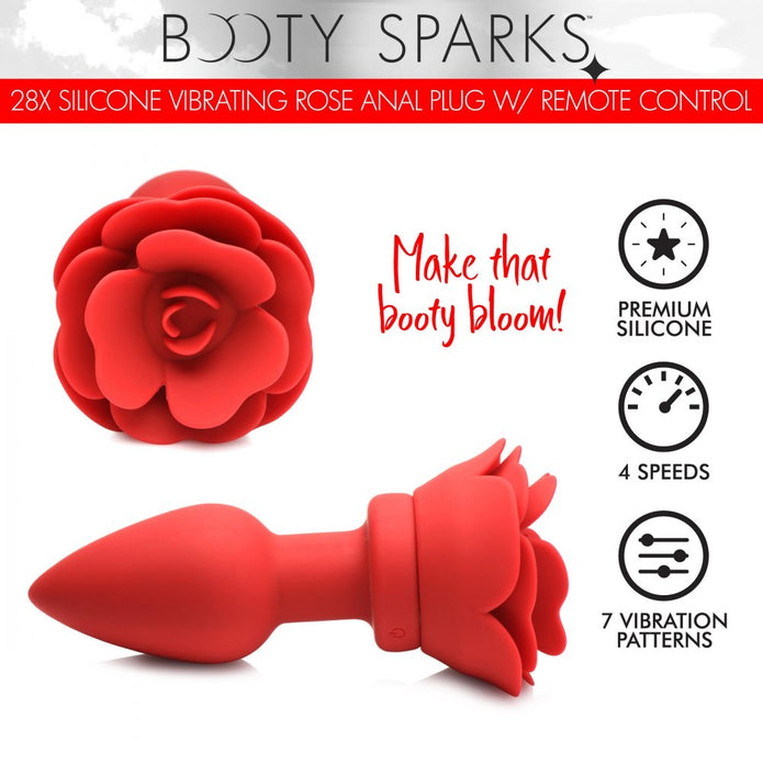 28X Silicone Vibrating Rose Anal Plug w- Remote - Small XR Brands 28X Silicone Vibrating Rose Anal Plug w- Remote - Small XR Brands