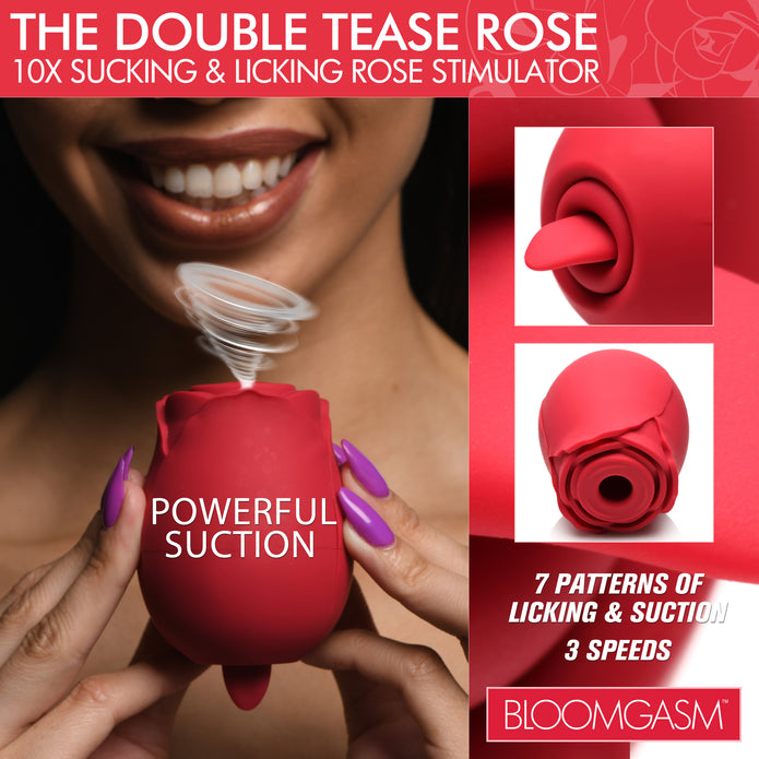 The Double Tease Rose 10X Sucking & Licking Rose Stimulator